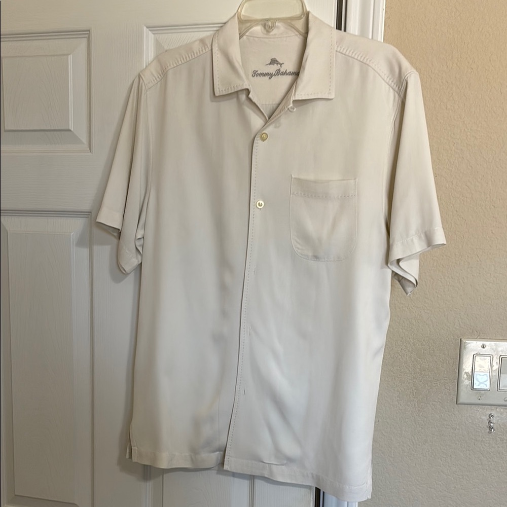 Tommy Bahama Silk Herringbone Camp Collar  Casual Button Down Shirt